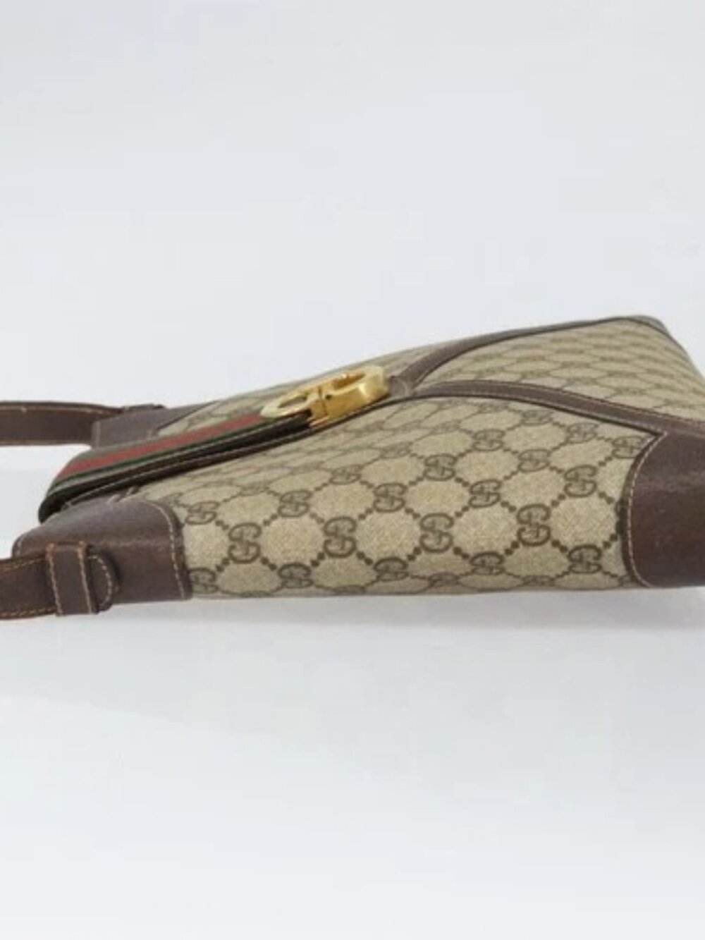 GUCCI GG Supreme Web Sherry Line Shoulder Bag PVC Beige Gold 201446 Auth 166734 - Picture 4 of 16